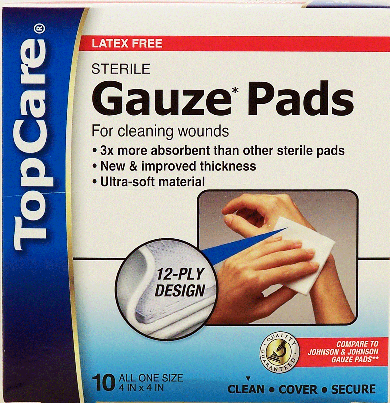 Top Care  gauze pads for cleaning wounds, sterile, latex free, 4 x 4-inch. Full-Size Picture